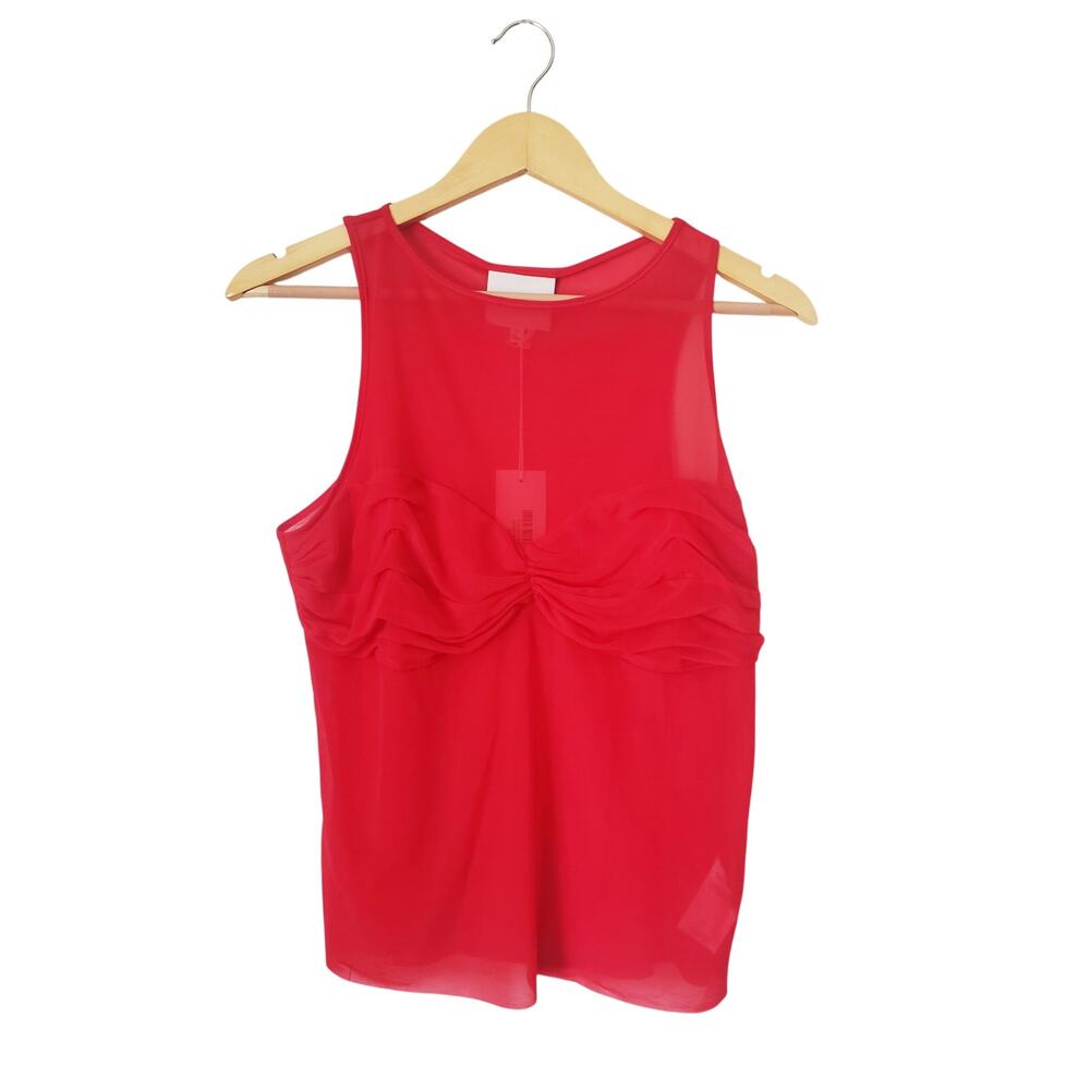 Reformation Red Sleeveless Twist-Front Chiffon Blouse